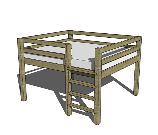 Free DIY Furniture Plans // How To Build A Queen Sized Low Loft Bunk ...