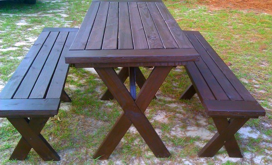 dark picnic table